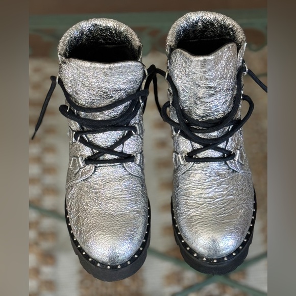 Montelliana 1965 Claudine Metallic Leather Lace Up Ankle Boots Size 37 - Picture 4 of 14